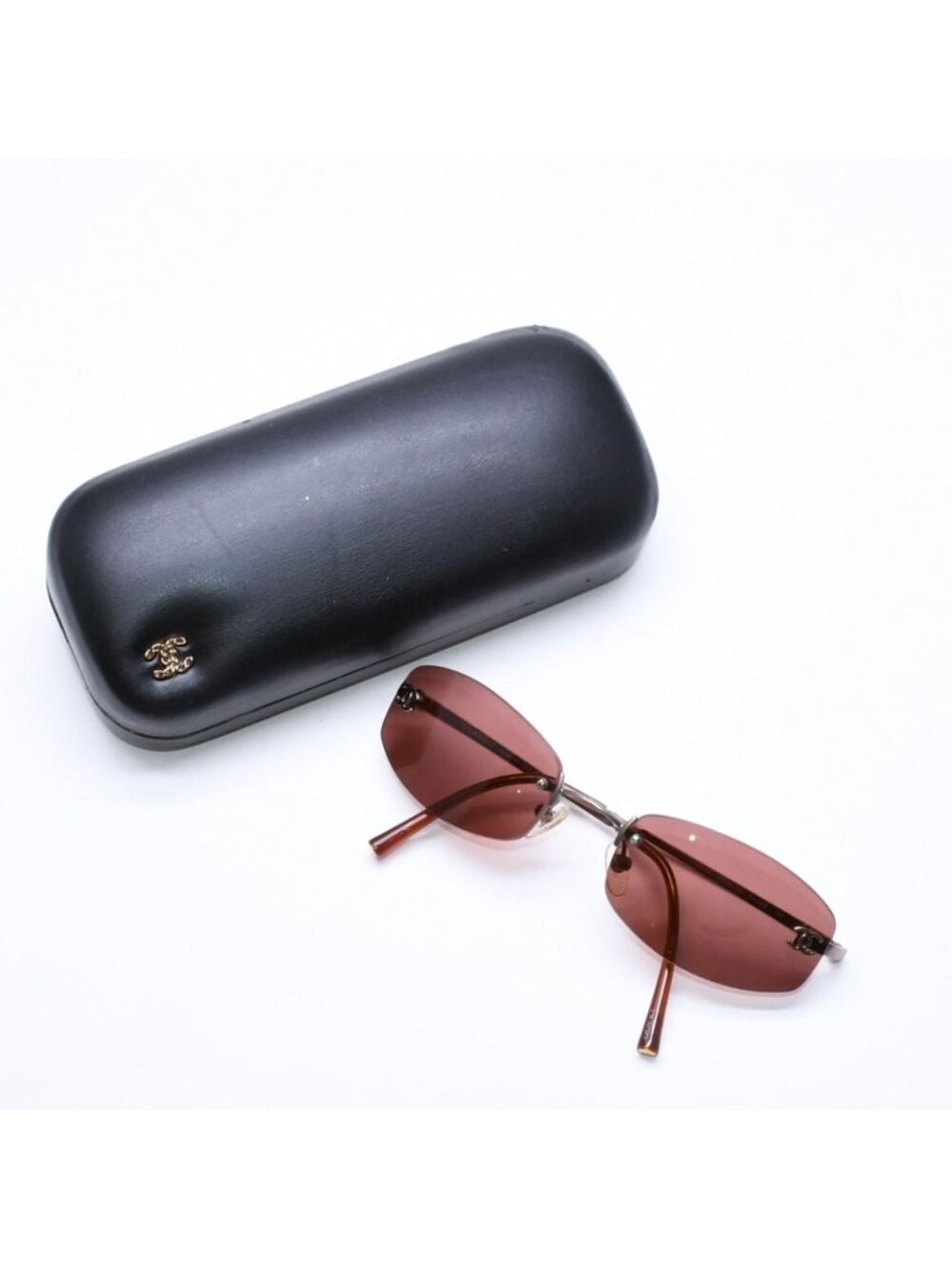 Chanel Rimless Sunglasses Eyewear CC Logo Wine Red Brown
